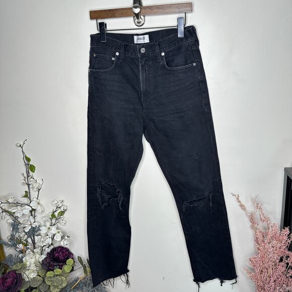 AGOLDE Cherie High Rise Distressed Straight Jeans Washed Black Sz 27 {3A26} - Picture 2 of 5